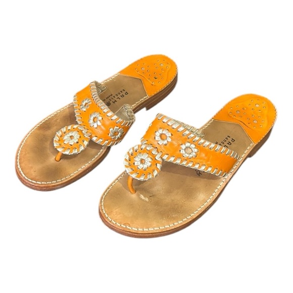 Palm Beach Leather Flat Slide Sandals Orange Silver Size 7 - Picture 5 of 11